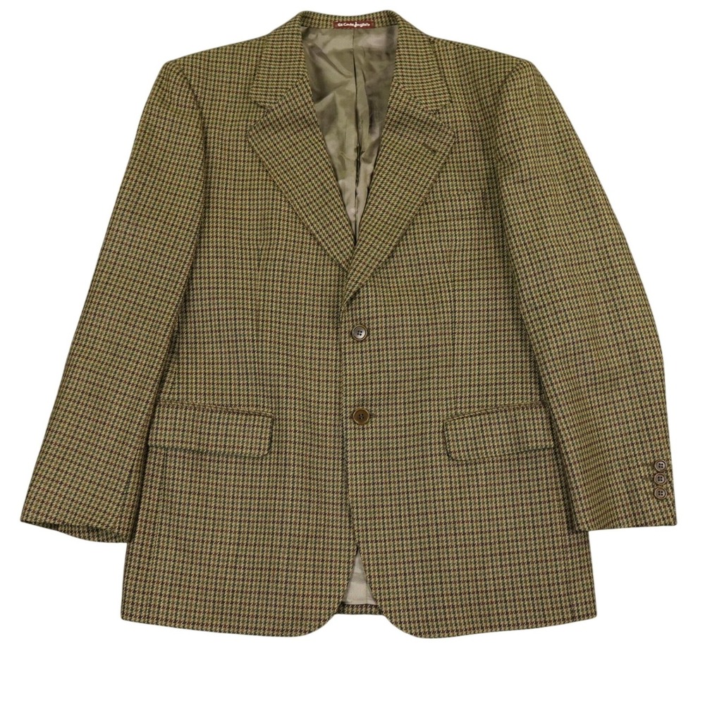 El Corte Ingles Blazer Men 40R (50 EU) Spain Olive Brown Houndstooth Wool Jacket